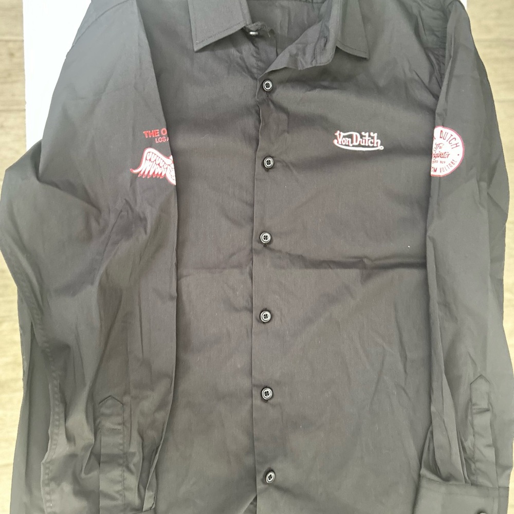 Von Dutch Black Dress Shirt with Red Accents